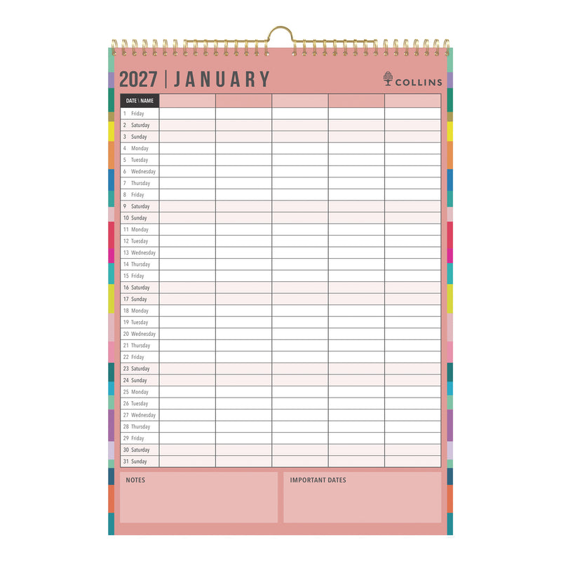 2027 Calendar - 12 Month A3 Month-to-View Calendar - Collins Debden Edge Range (EDFC135-27)