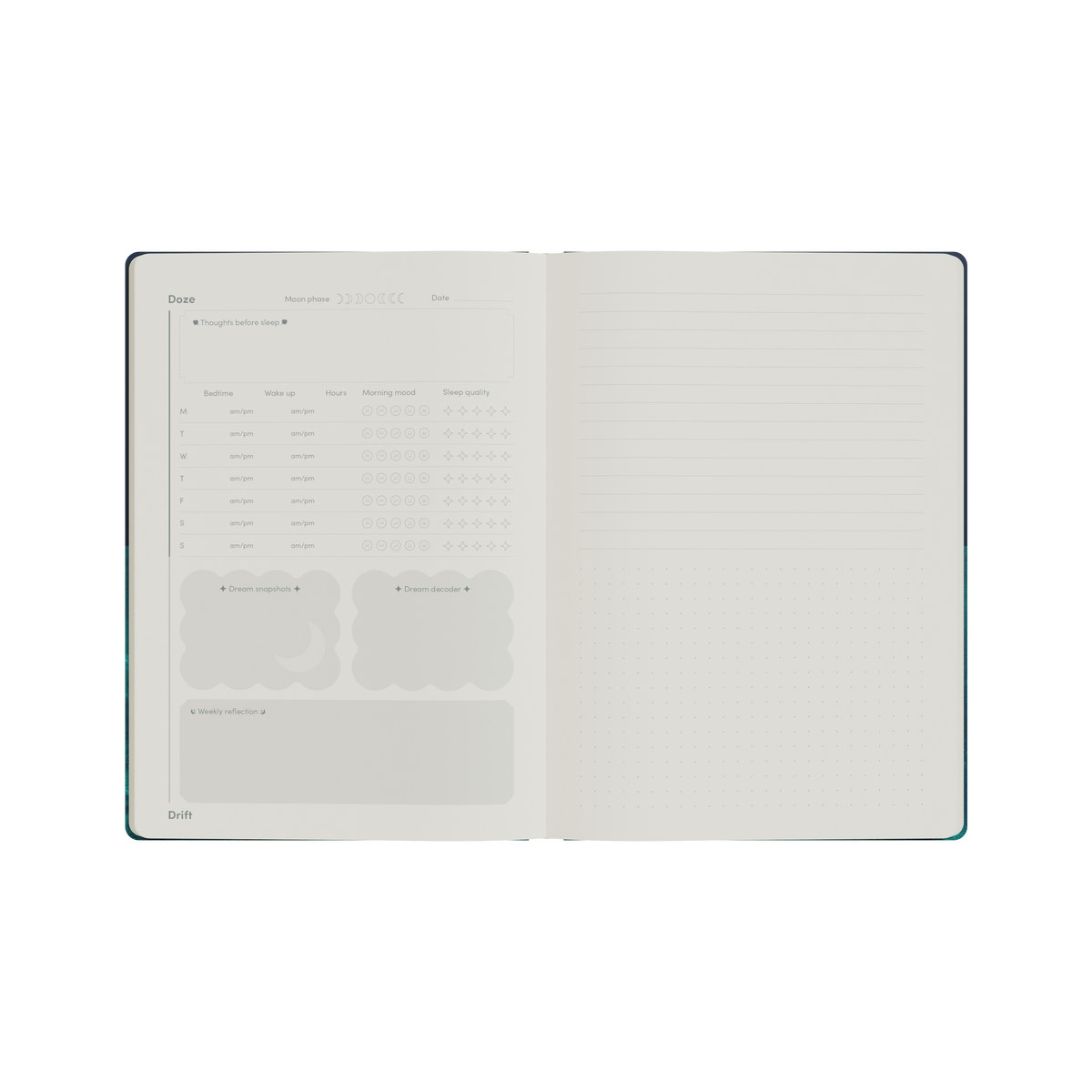 Doze and Drift Sleep Journal, A5 - Navy