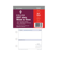 2027 Pocket Organiser Refill- 12 Month Pocket Week-to-View Diary Refill - Collins Debden (KT3700-27)