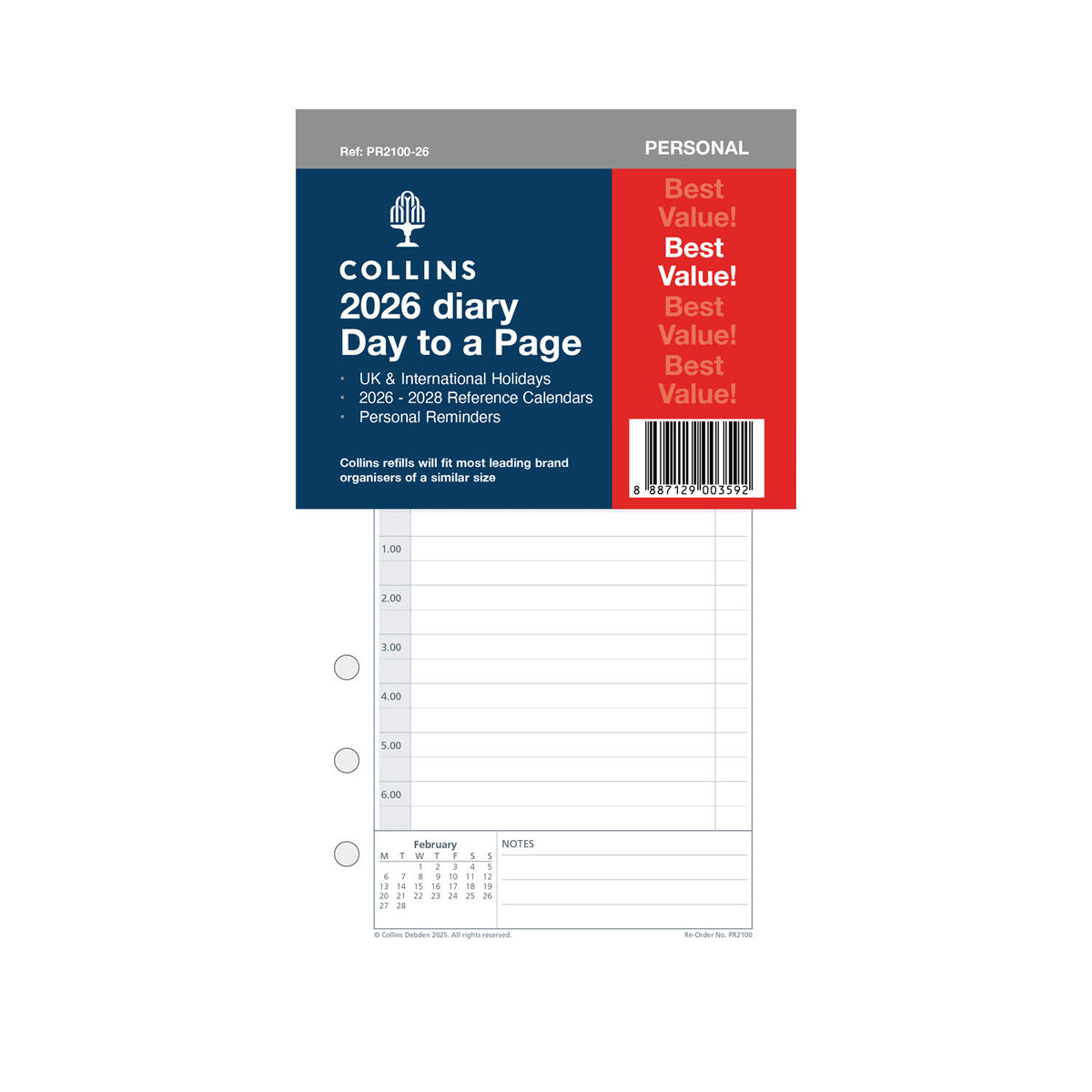 Personal Organiser - 2026 Day to a Page Refill (PR2100-26)