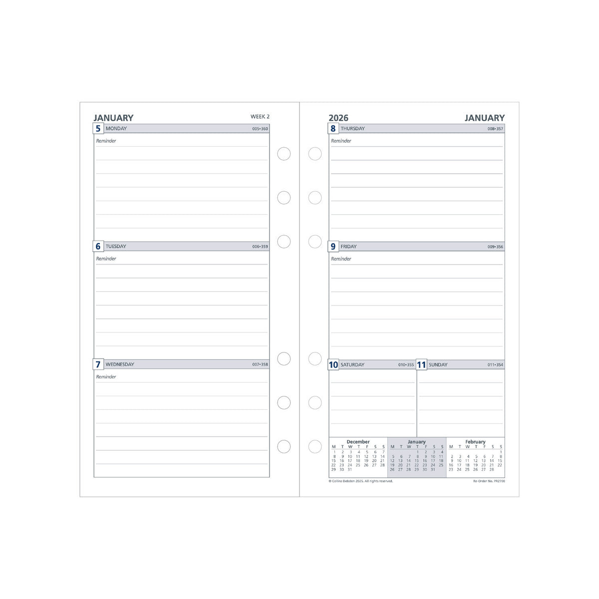 Personal Organiser - 2026 Week to View Refill (PR2700-26)