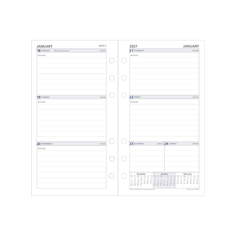 2027 Personal Organiser Refill - 12 Month Week-to-View Diary Refill - Collins Debden (PR2700-27)