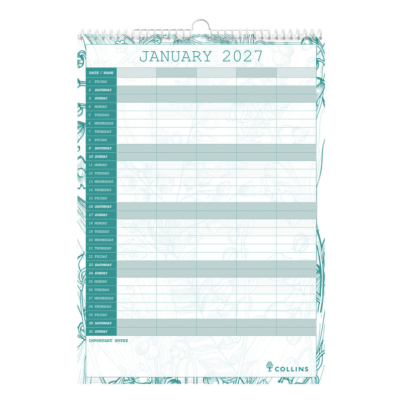 2027 Calendar - 12 Month A3 Family Month-to-View Calendar - Collins Debden Tara Range (TAFC135-27)