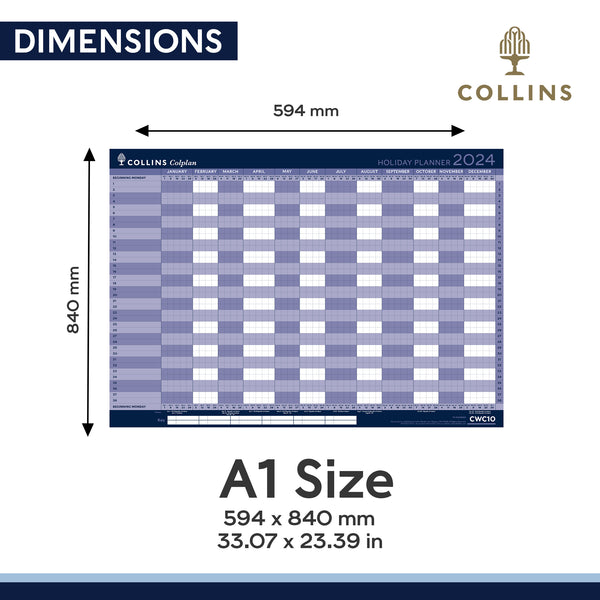 Collins Colplan 2024 A1 Yearly Holiday Calendar Wall Planner (CWC10