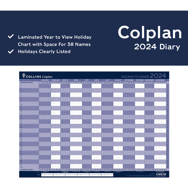 Collins Colplan 2024 A1 Yearly Holiday Calendar Wall Planner (CWC10