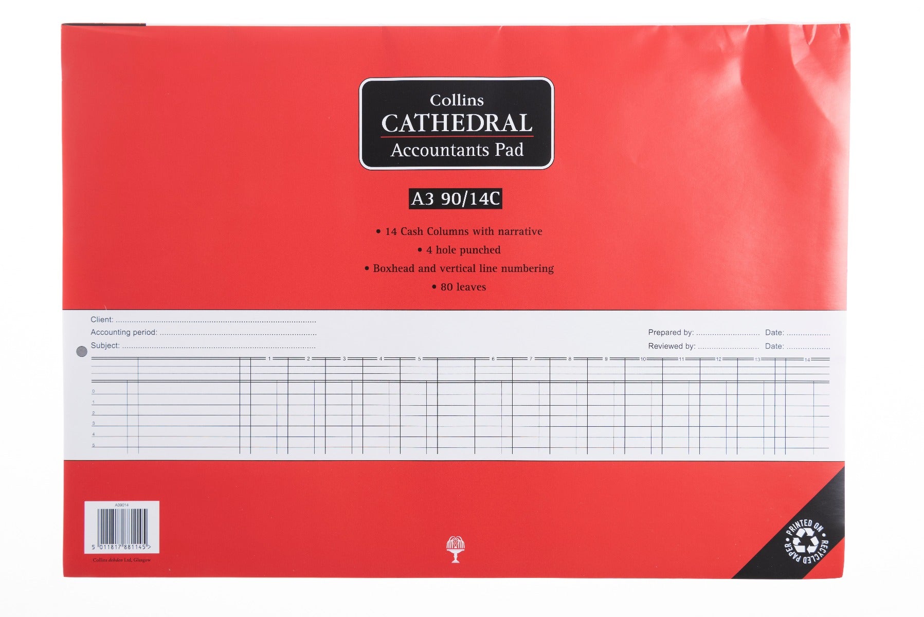 Cathedral - A3 Analysis Pad 14 Summary Columns  - Red (A3/90/14C)