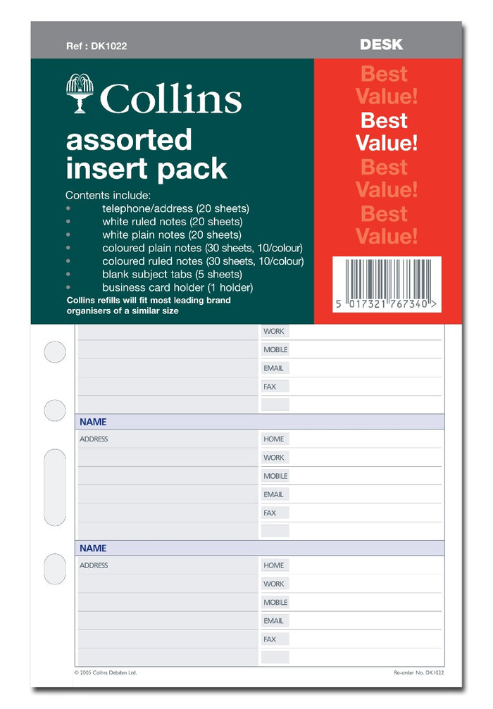Desk Organiser - Desk - Assorted Insert Pack Refill Pack (DK1022)