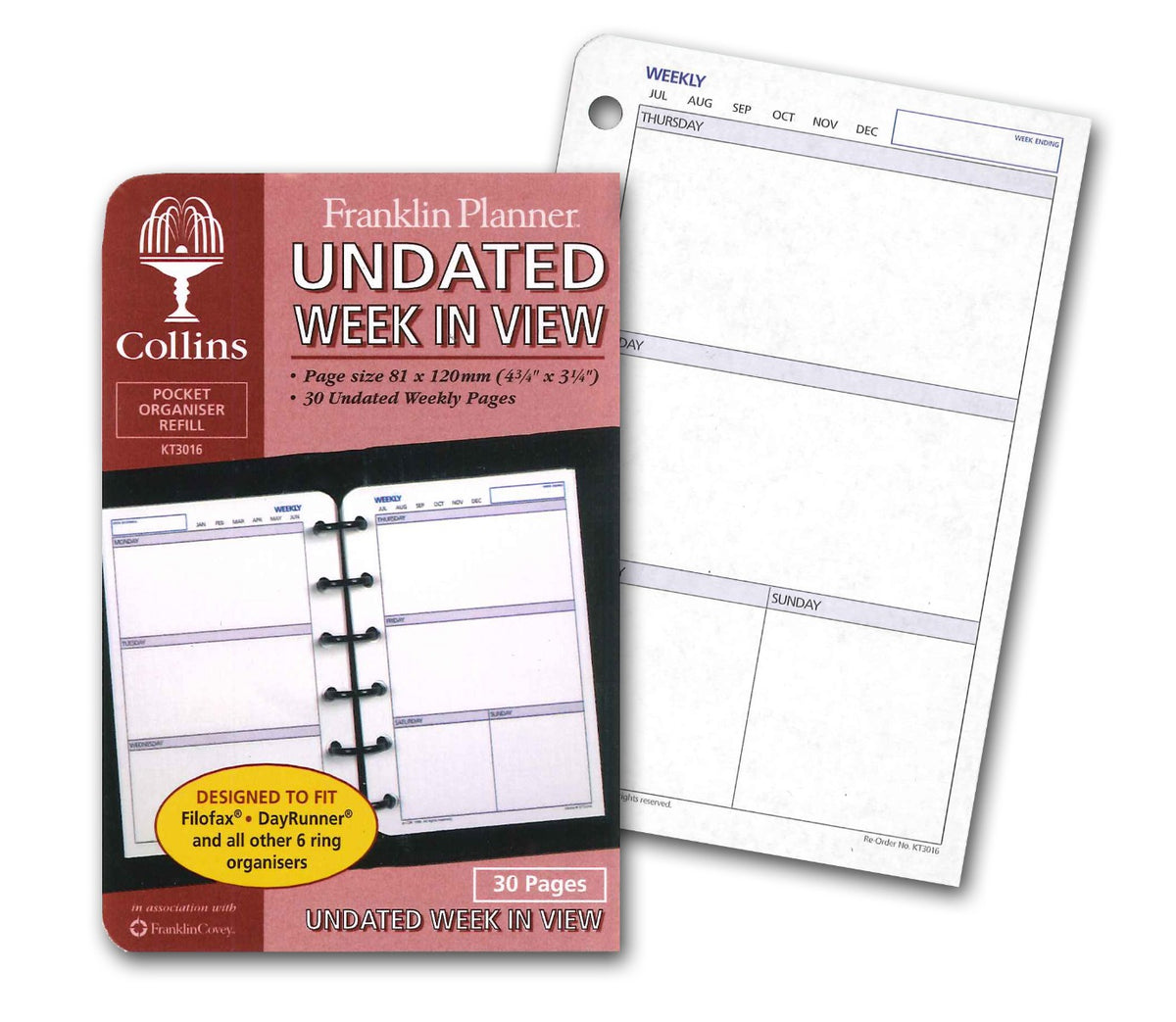 Pocket Organiser - Undated Week to View - (30 weeks) Refill Pack (KT3016)