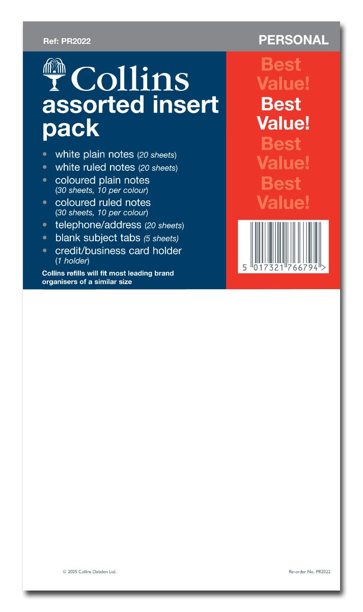 Personal Organiser -  Assorted Inserts Pack Refill Pack (PR2022)